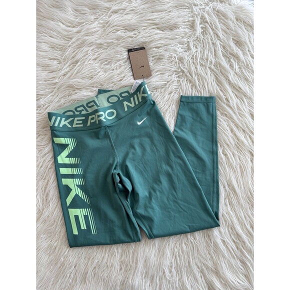 Nike Pro Mid-Rise 7/8 Graphic Leggings Bicoastal Vapour Green White Size Small - Picture 4 of 11